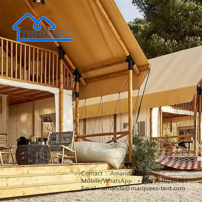 Λούξυ Δυνατή ξύλινη δομή Glamping Σαφάρι σκηνή για οικογένεια διπλή στρώση σκηνή