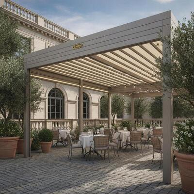 European Restaurant Terrace Pergola Party Marquee Tent Retractable Roof Al Fresco Τραπεζαρία Προστασία από καιρικές συνθήκες Κατασκευή κουβούκλιο
