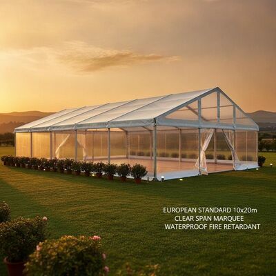 Ευρωπαικό πρότυπο 10x20m Clear Span Αλουμίνιο Πάρτι Marquee Τέντα Ανερόπλεκτο Πυροσβεστικό