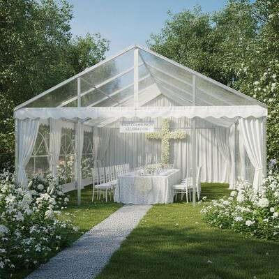 Tente de réception pour communion, chapiteau de jardin pour célébration familiale de première communion